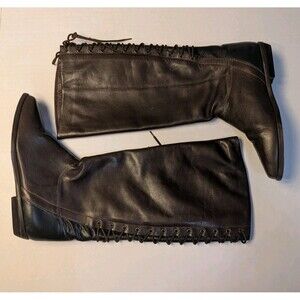 Vintage Flings Brown Leather Lace Up Back Knee High Riding Boots Brazil 6.5M